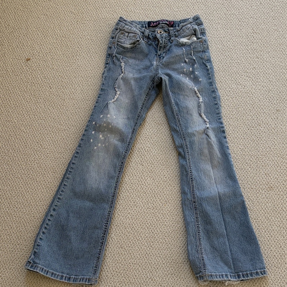 Angels Light Blue Distressed Flare Jeans